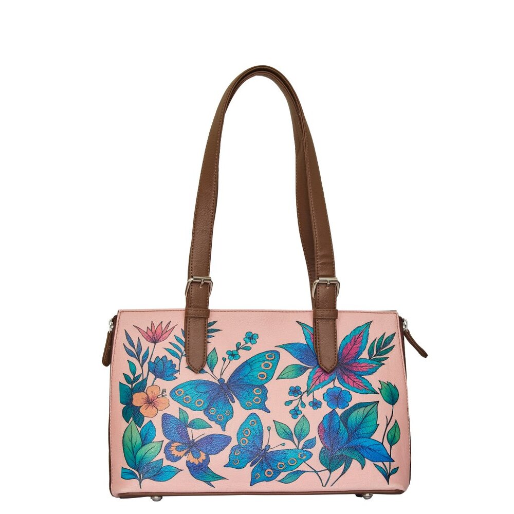 Printed Vegan Leather Shoulder Tote Bag for Women–Top Handle Bag